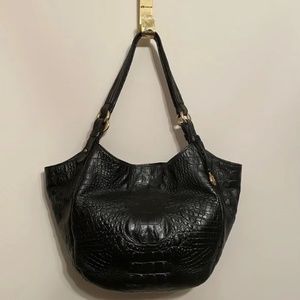 Brahmin Jacqueline Melbourne Croc Embossed Black Hobo Bag with Matching Wallet